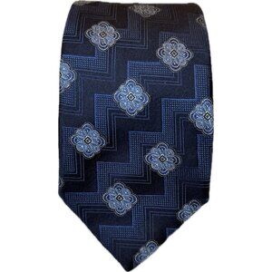 Canali Tie Blue Floral Medallion Pattern 100% Silk Italy Tie L: 61”